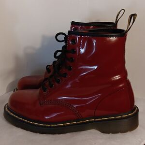 Dr Martens Red Patent Leather Unisex Lace-up Boots